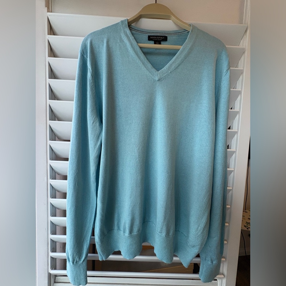 Banana Republic Silk Sky Blue V-Neck Sweater